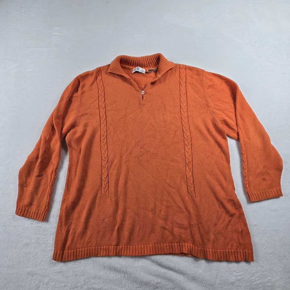 Moda Spiegel Womens Large Burnt Orange Rayon Cotton Cable Knit Collared Sweater